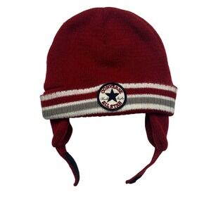 Converse Chuck Taylor All Star Toddler Kids Red Earflap Beanie Knit Winter Hat